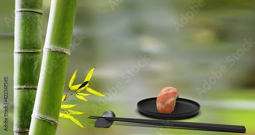 3d rendering of sushi and chopsticks with nice background