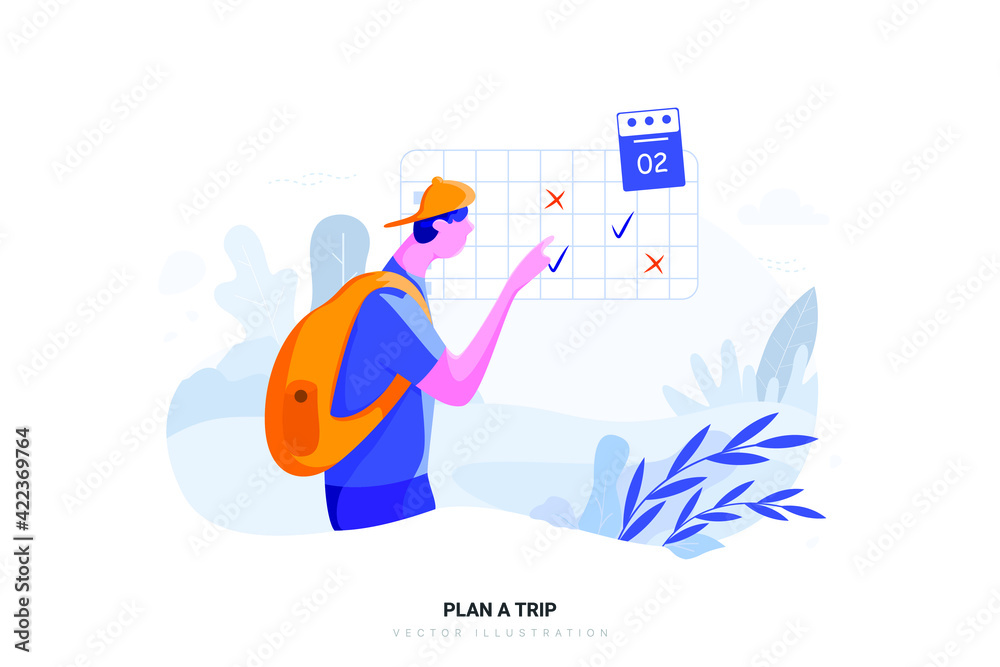 Plan a trip Vector Illustration concept. Flat illustration isolated on white background. Plan a trip Vector Illustration concept. Flat illustration isolated on white background.