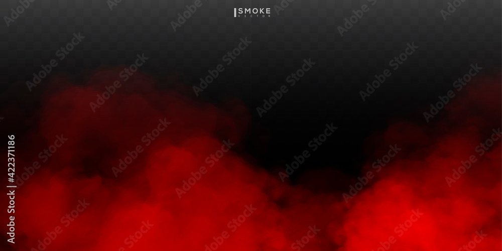 Fog or smoke isolated special effect on transparent background. Red vector cloudiness, mist or smog background. Vector illustration EPS 10