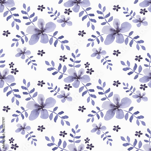 Purple seamless floral pattern on white background