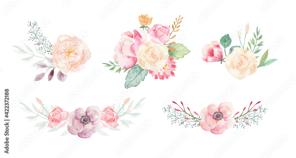 Flower watercolor illustration floral wreath 