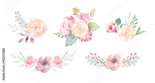Flower watercolor illustration floral wreath 