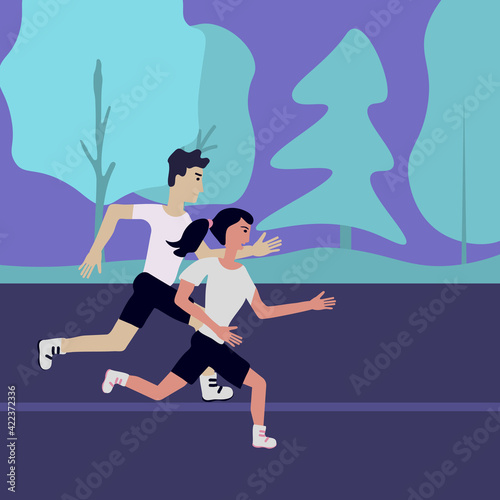Boy and girl running