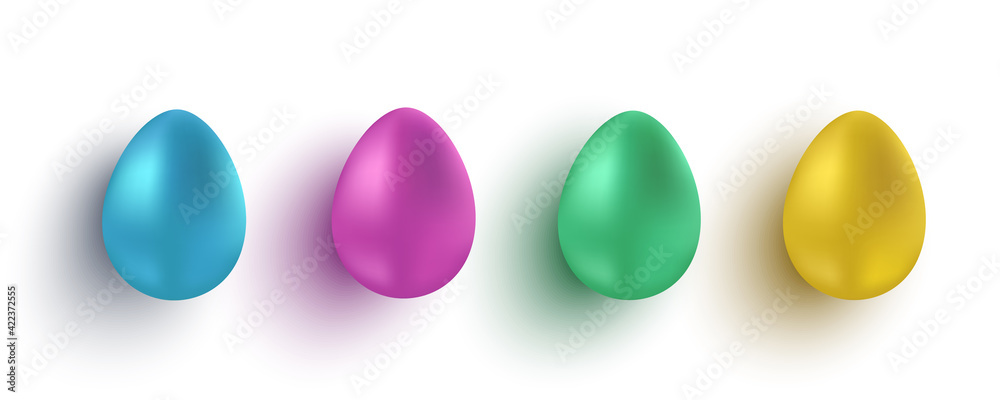 Vector set realistic colorful eggs for Easter.