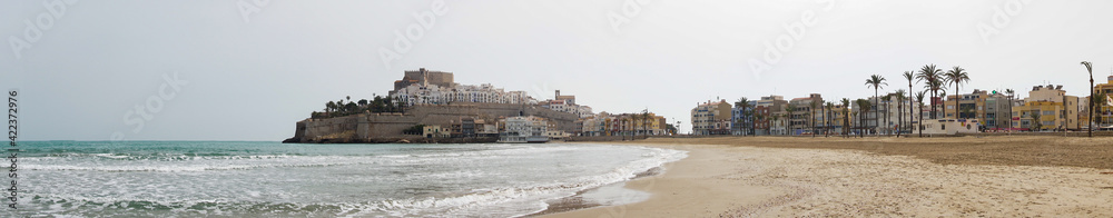 panorama view of the beach and town of Peniscola in Spain