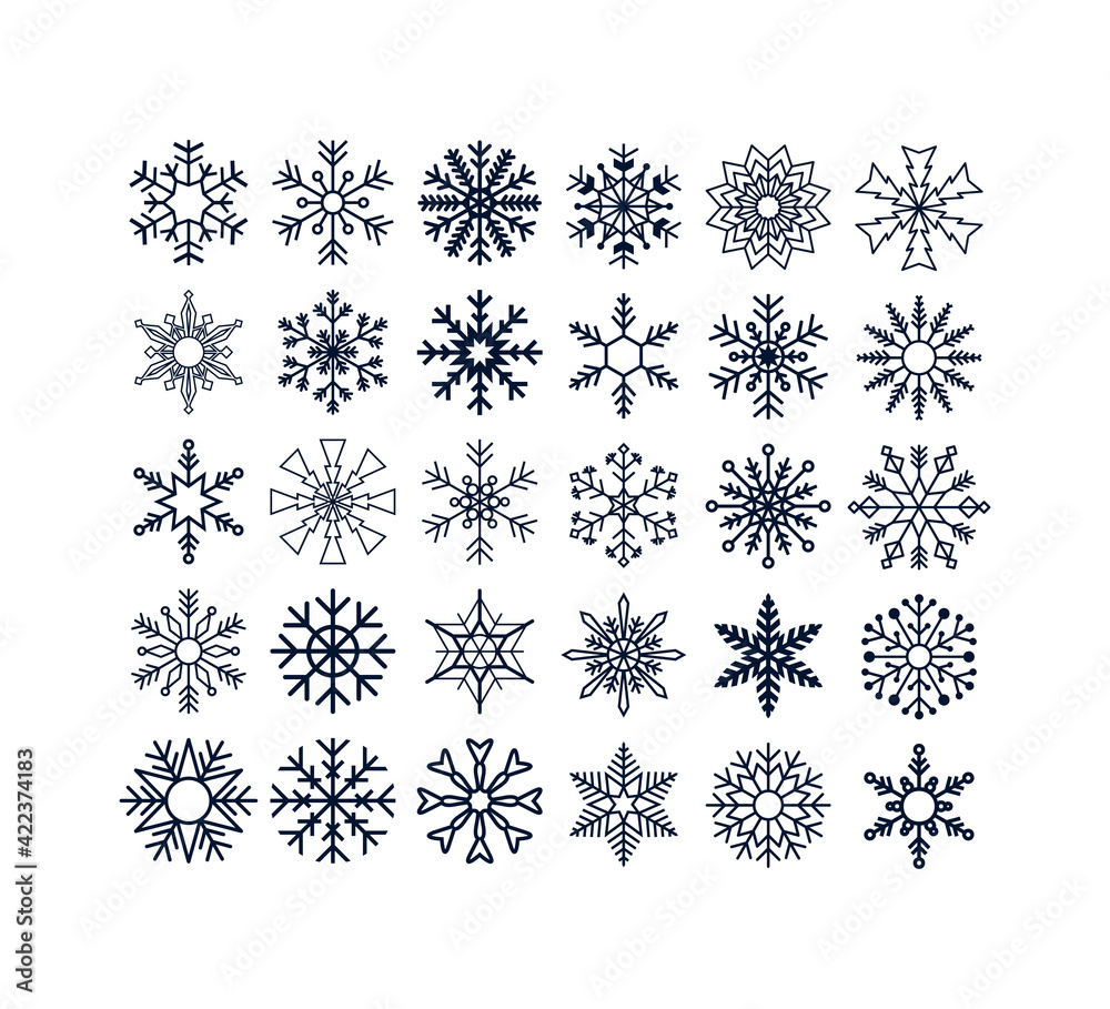 Fototapeta premium Snowflakes, Christmas, Holiday decorations, Set of snowflakes, Snowflake bundle, Let it snow, Winter, New Year, Xmas, 