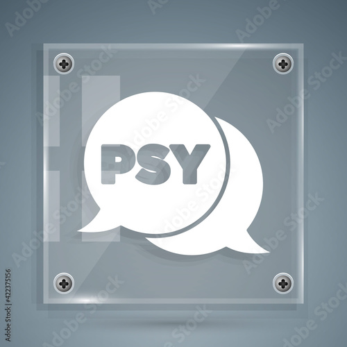 White Psychology icon isolated on grey background. Psi symbol. Mental health concept, psychoanalysis analysis and psychotherapy. Square glass panels. Vector