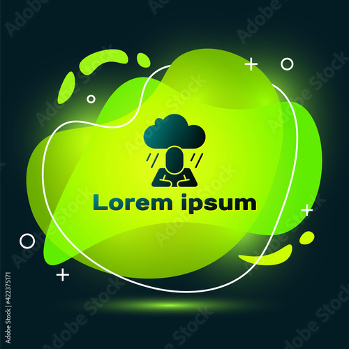 Black Depression and frustration icon isolated on black background. Man in depressive state of mind. Mental health problems. Abstract banner with liquid shapes. Vector