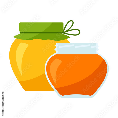 Illustration of jars with honey. Icon for food or production.