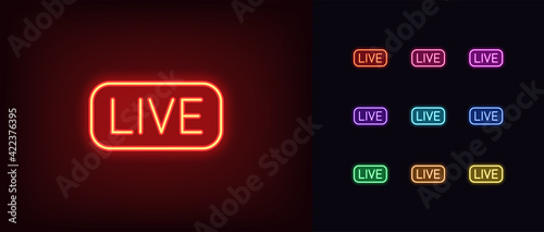 Neon live stream icon. Glowing neon broadcasting sign, outline logo and symbol