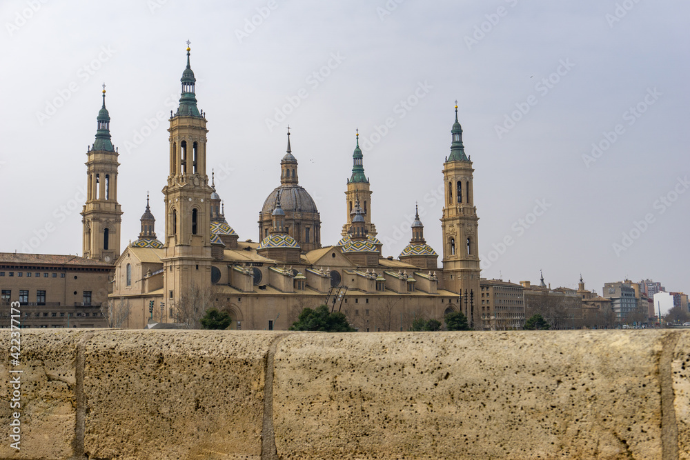 view of the historic cathedral in the old city center of Zaragoza