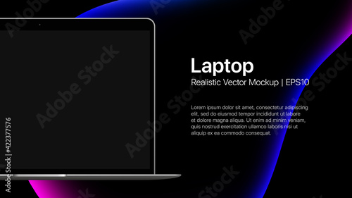 Laptop presentation mockup slide with liquid bubble. Vector illustration