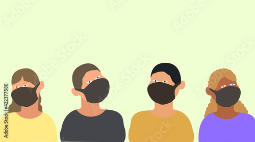 People in protective masks. People wear masks for viruses, coronavirus and other diseases. Coronavirus Infection. A group of people wearing protective masks from covid.