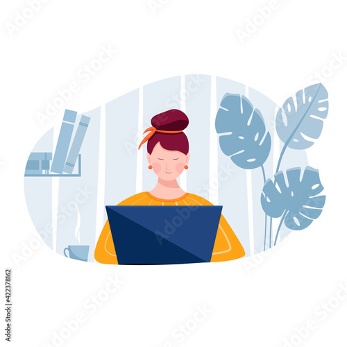 Freelance or studying concept. Girl with laptop.