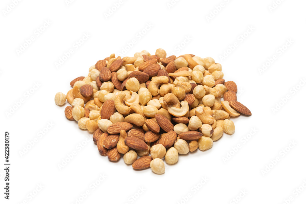 Mix of nuts isolated on white background. Top view. Mix of nuts isolated on white background. Top view.