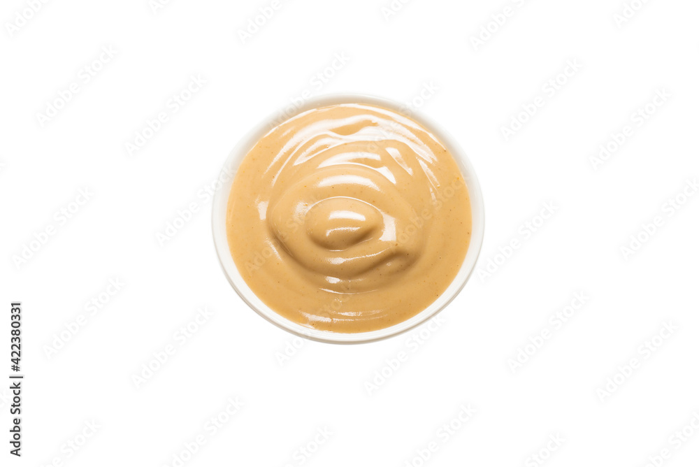 Mushroom sauce in a bowl isolated on white background.