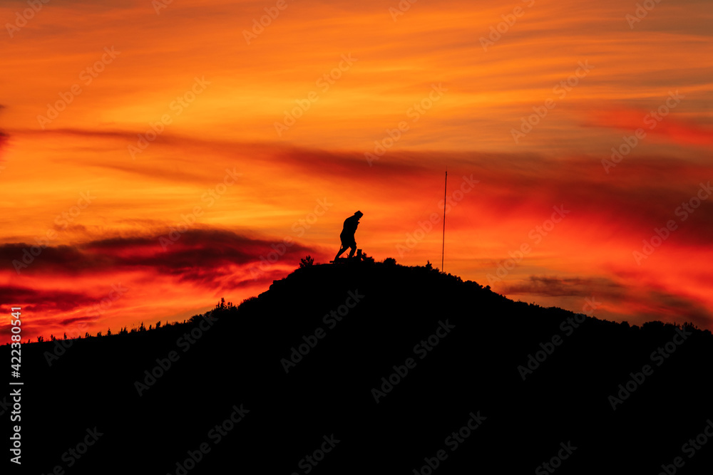 Ataturk silhouette. Climb the mountain with a magnificent cloudy sky sunset.