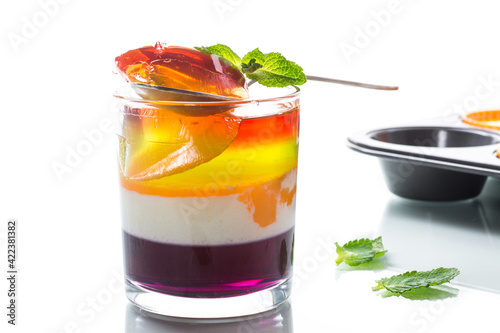 lot of colored sweet fruit jelly in a glass