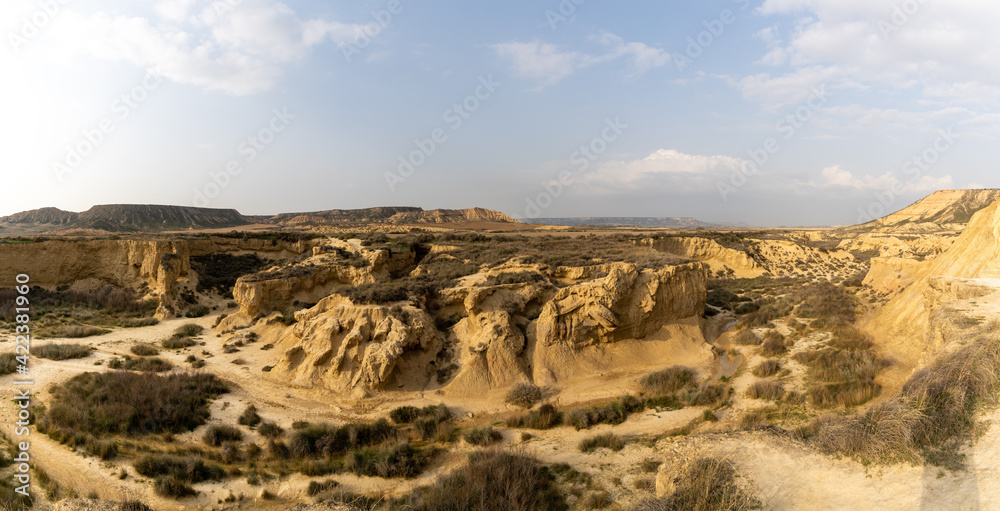 canyon lands and desert grasslands panorama landscape