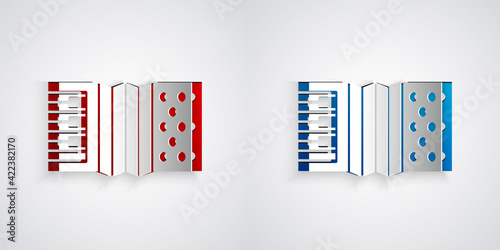 Paper cut Musical instrument accordion icon isolated on grey background. Classical bayan, harmonic. Paper art style. Vector