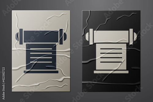 White Decree, paper, parchment, scroll icon icon isolated on crumpled paper background. Paper art style. Vector