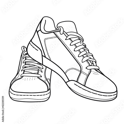 Hand drawn sneakers, gym shoes. Doodle vector illustration.