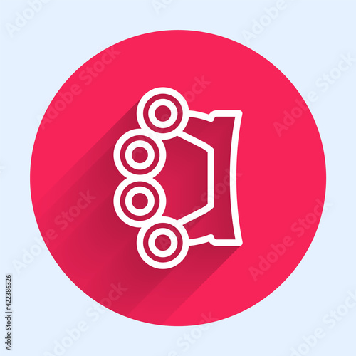 White line Brass knuckles icon isolated with long shadow. Red circle button. Vector
