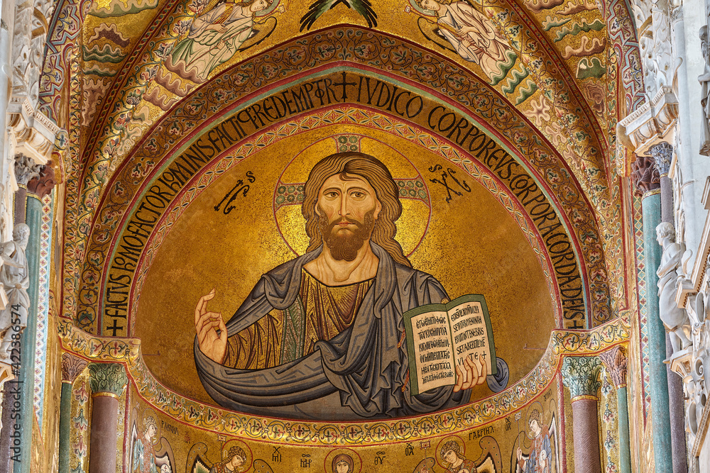 Christus Pantokrator Mosaic. Church in Cefalu. Sicily.