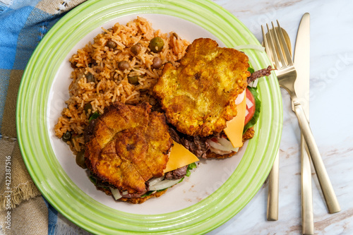 Slika na platnu Puerto Rican Steak Jibarito Sandwich