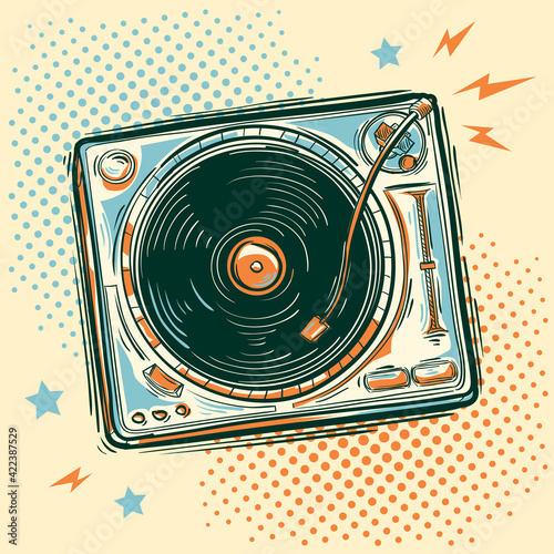 Funky colorful drawn musical turntable