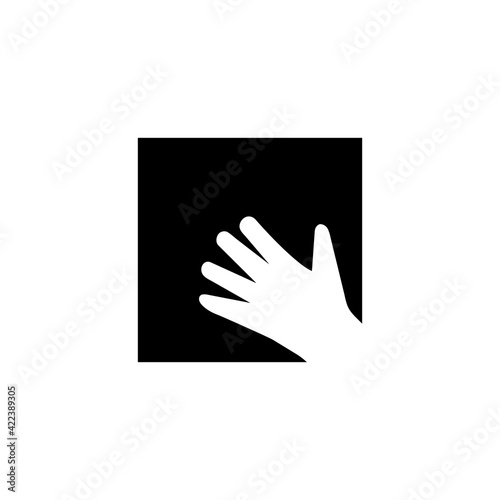 White glove square icon. Vector clipart. Black and white illustration on blank background.