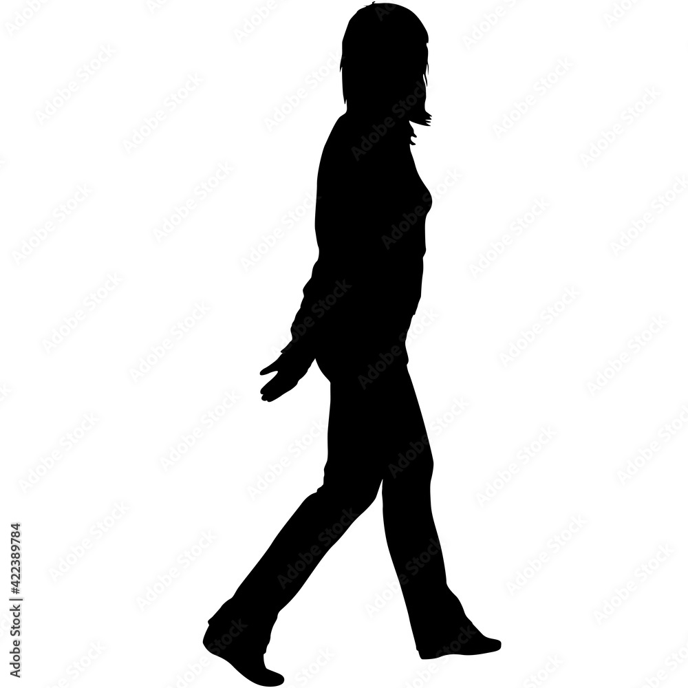 Silhouette of a walking girl on a white background