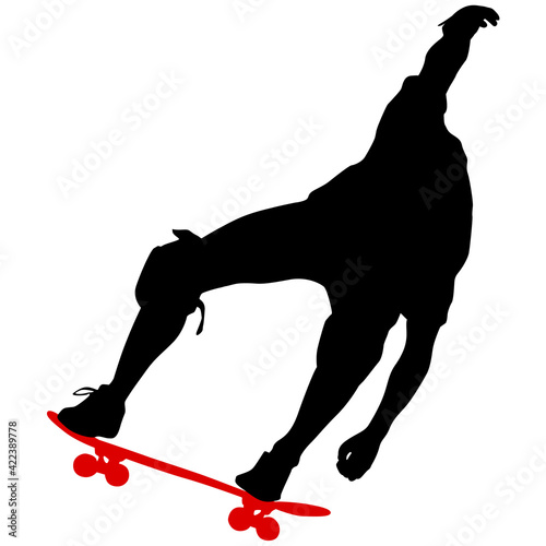 Black silhouette of an athlete skateboarder in a jump