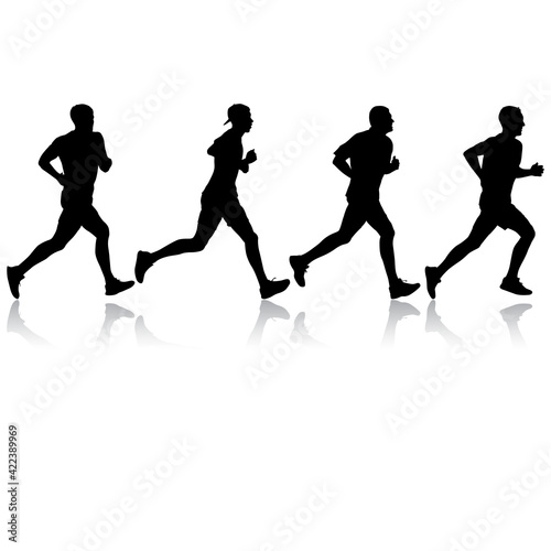 Set of silhouettes. Runners on sprint men on white background