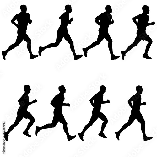 Set of silhouettes. Runners on sprint men on white background