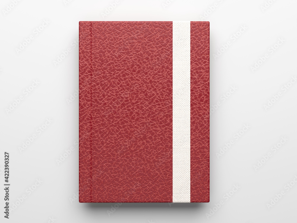 Obraz premium Photorealistic maroon leather diary notebook mockup isolated on light grey background, 3d render