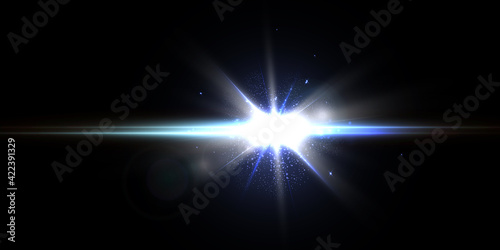 Bright light effect with rays and highlights for vector illustration.