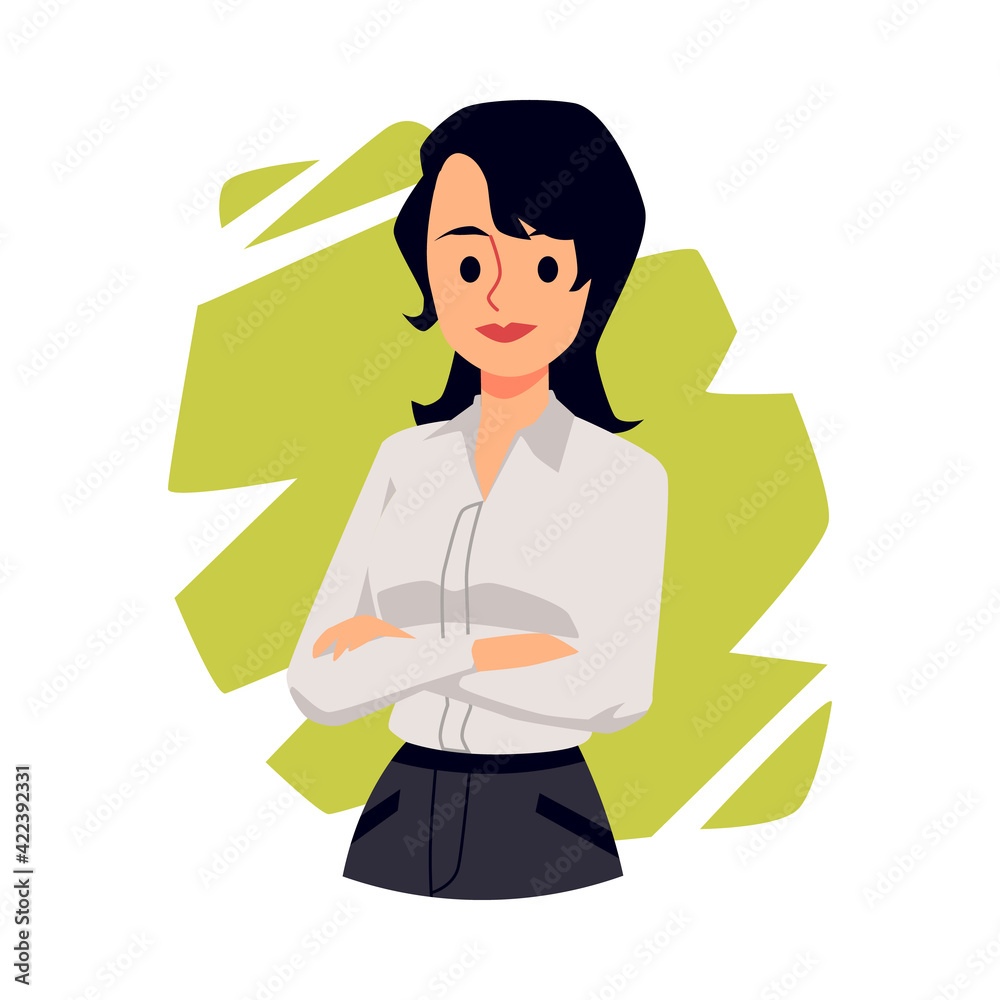 Business woman or executive with cross hands, flat vector illustration isolated. Business woman or executive with cross hands, flat vector illustration isolated.