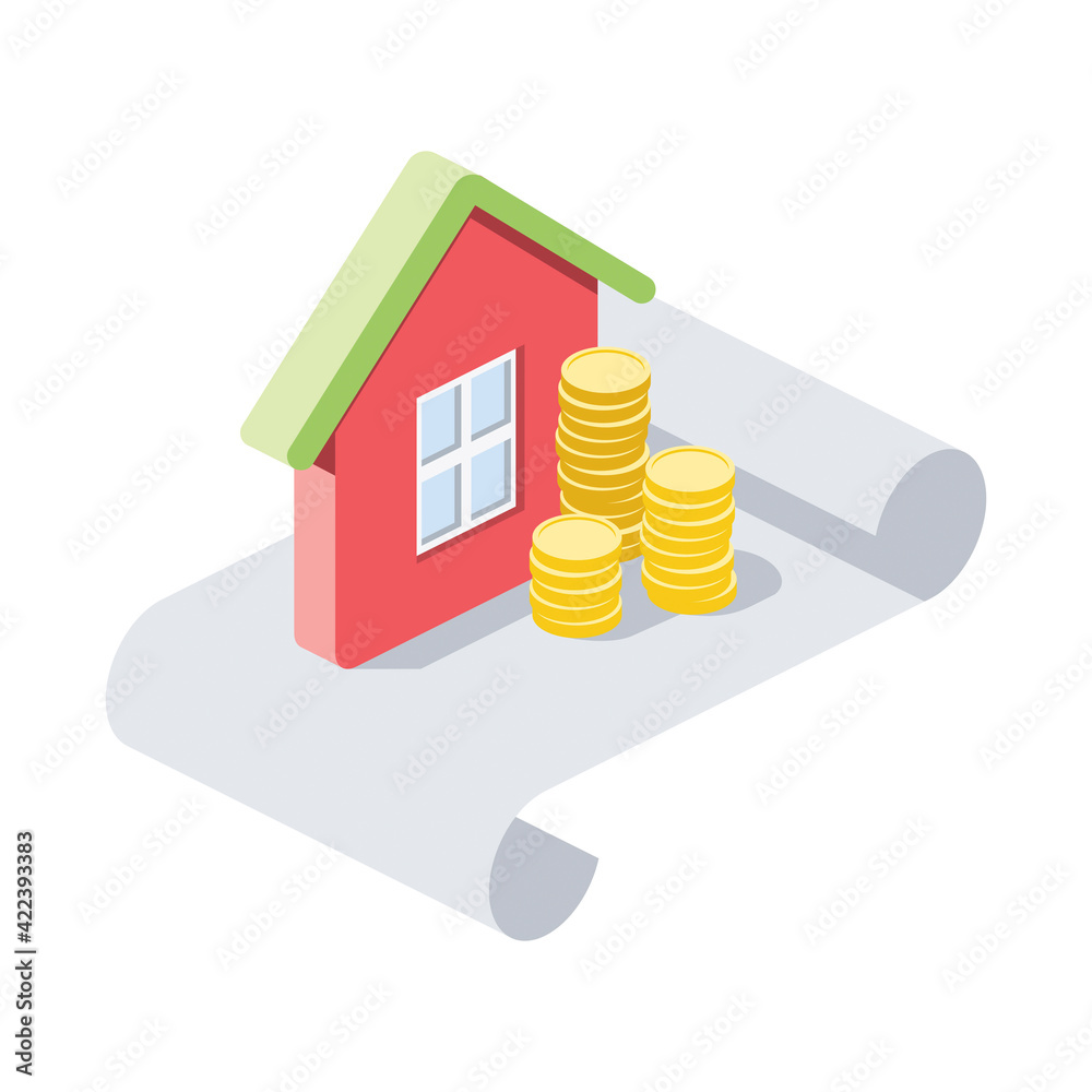 Home sale value, money coins. Vector 3d symbol, isometric, color web icons, new flat style. Creative design idea, concept for infographics. Home sale value, money coins. Vector 3d symbol, isometric, color web icons, new flat style. Creative design idea, concept for infographics.
