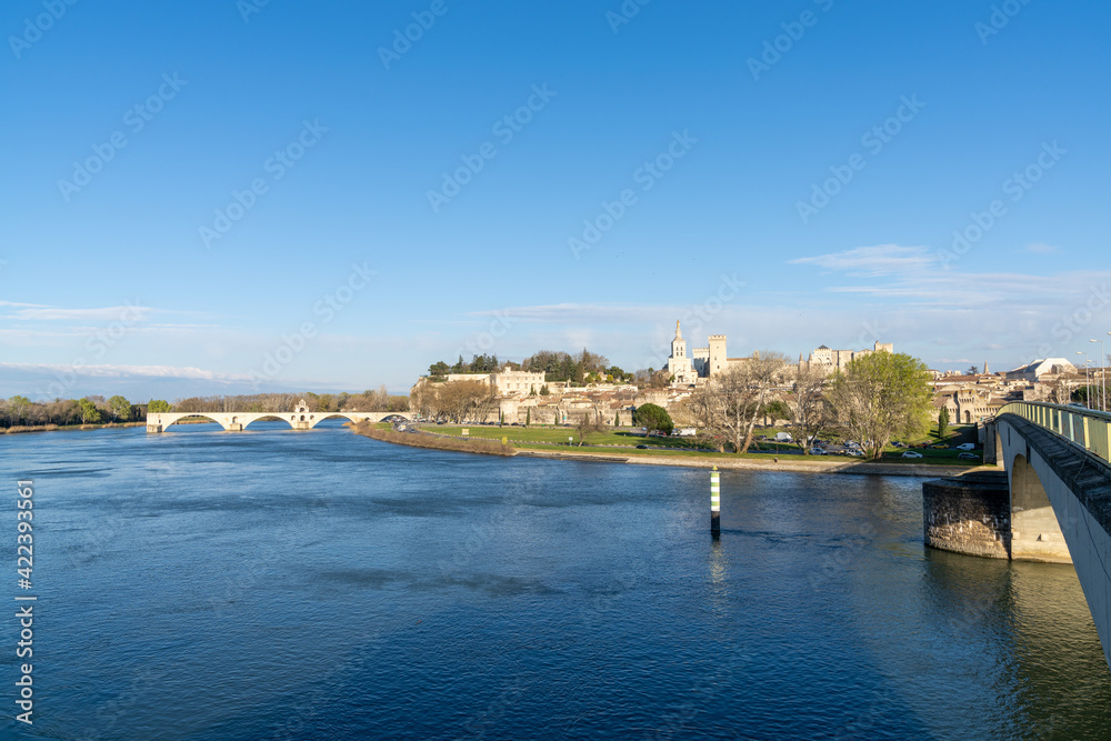 panorama view of the city of Avignon on the Rhone River