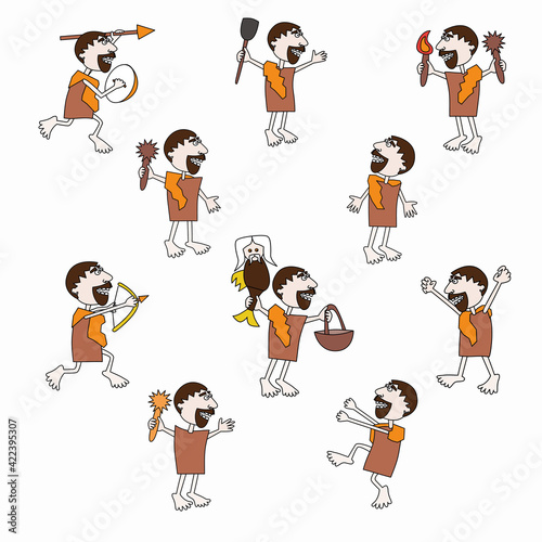 set character of a cave man for mascot, avatar, game character and other.