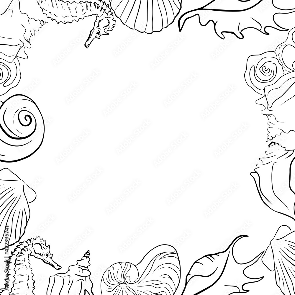 Elegant line sea shells, vector art pattern illustration.