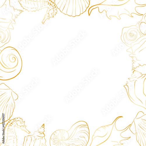 Elegant line sea shells, vector art pattern illustration.