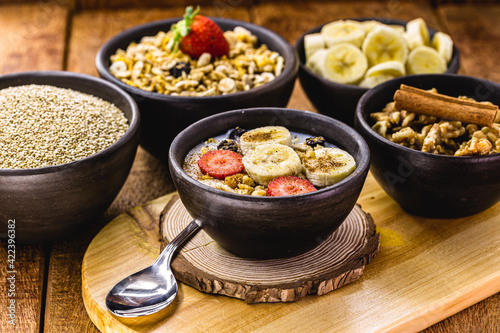 porridge of oats and nuts, with quinoa and fruit