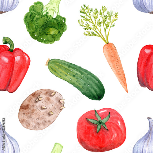 Watercolor vegetables seamless pattern on white background