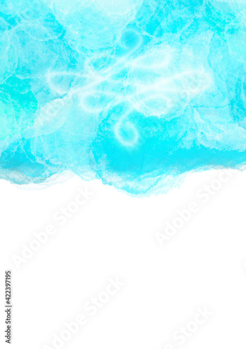 Hintergrund Vorlage A4 Layout Design hell blau türkis Wolken Wasserfarben Ornament weiß edel schlicht schön retro natürlich Grußkarte Plakat Fläche Freiraum Wasser dekor leuchtend Spirale Muster