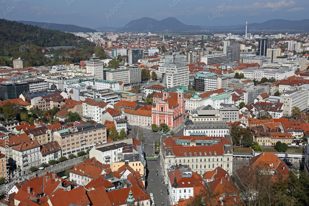 Downtown Ljubljana Aerial Slovenia