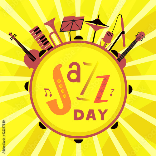 Jazz Day colorful icon with music instruments
