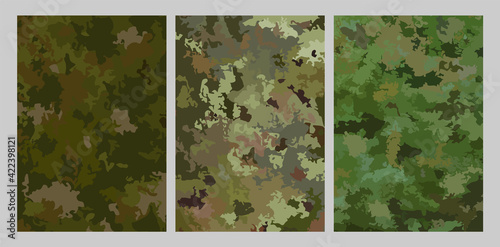 Dark green military camouflage pattern texture set, EPS 10 vector. 