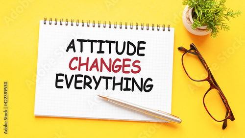 Εκτύπωση καμβά Word text ATTITUDE CHANGES EVERYTHING on white paper card, business concept
